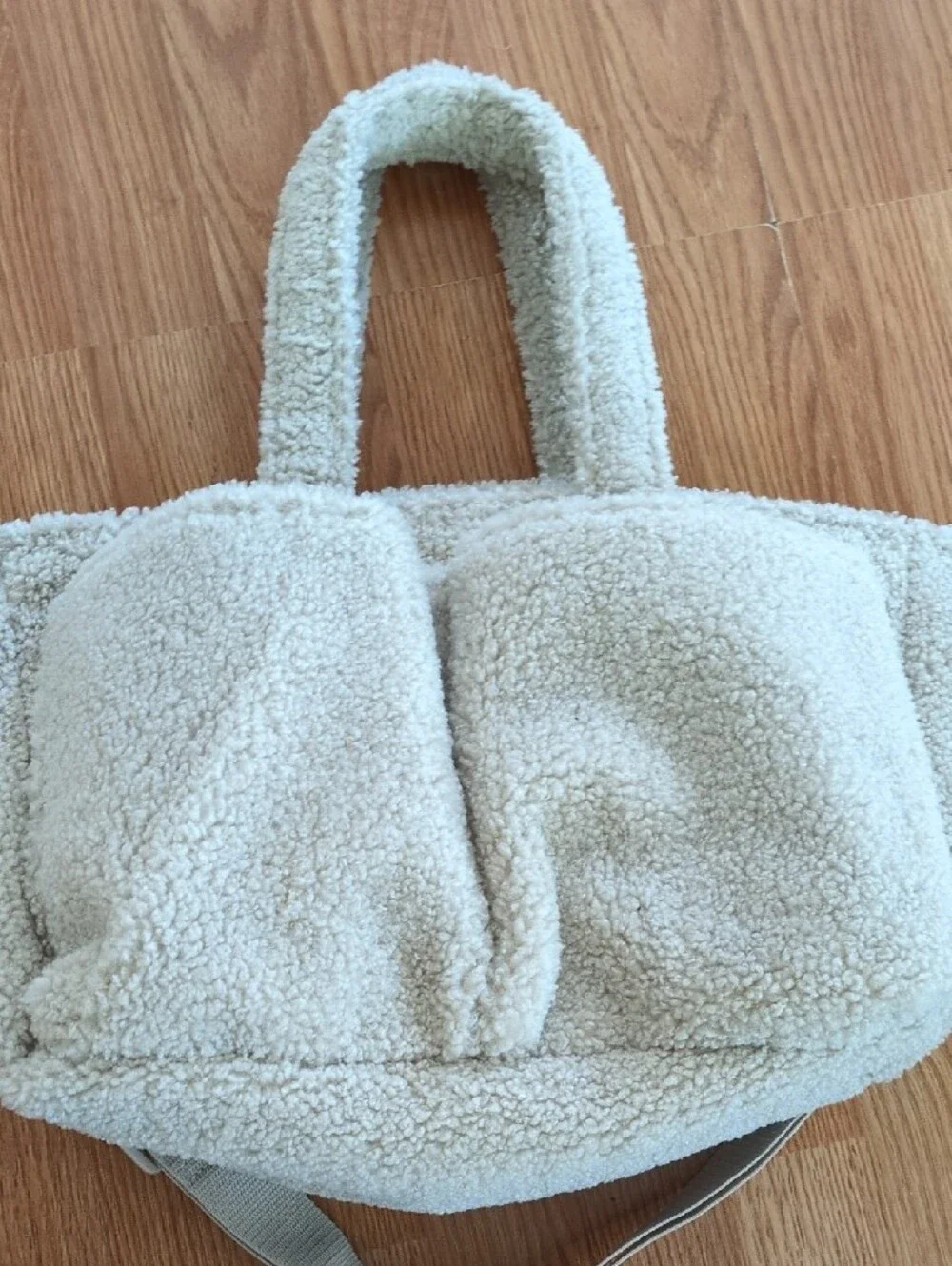 Cream Teddy Tote Diaper Bag with Adjustable Strap
